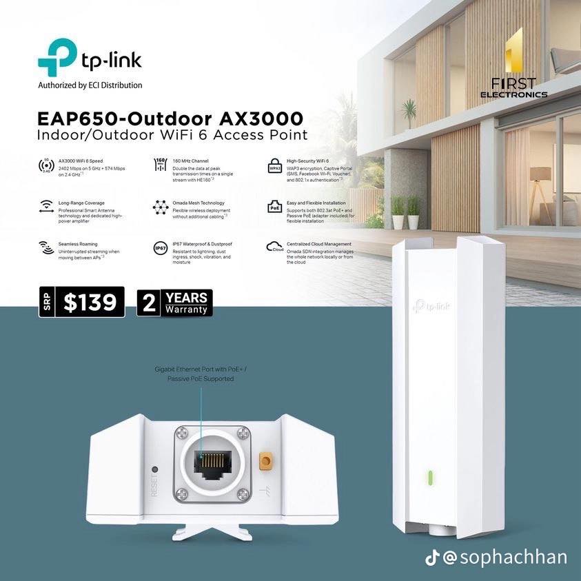 TP-Link EAP650-Outdoor Wi-Fi6- Point D'accès Extérieur Haut Performance
